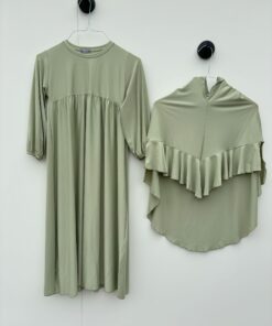 6014-2 - Kinder Abaya Set mit Hijab Grün