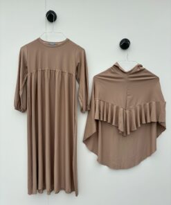 6014-3 - Kinder Abaya Set mit Hijab Taupe